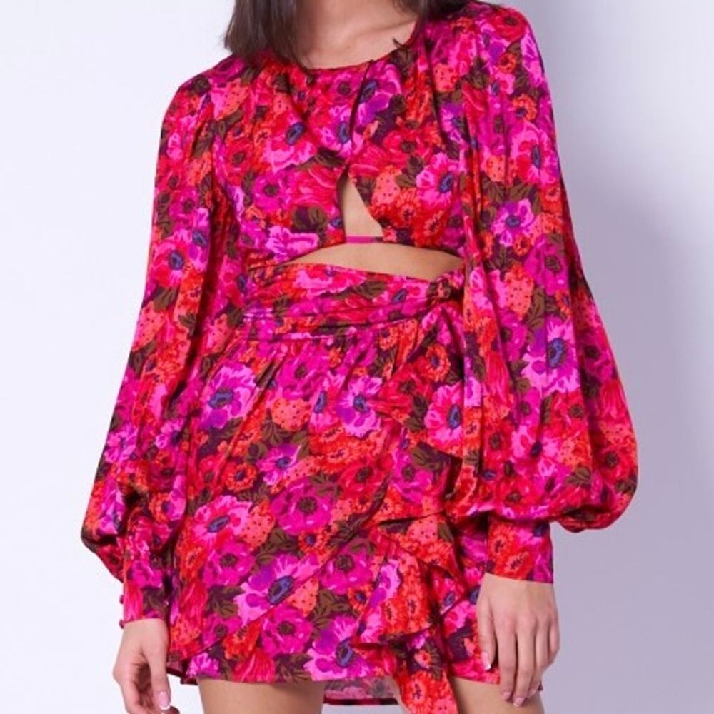 For Love & Lemons Lauren Long Sleeve Mini Dress – Pink Floral